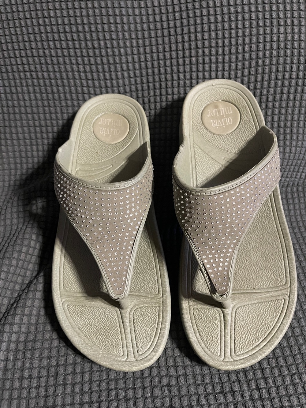 Olivia Miller Womens Grey Embellished Thong Sandals